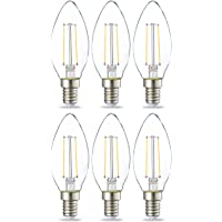 Amazon Basics Bombilla LED E14 con Filamento- 2W (equivalente a 25W)- Blanco Cálido- 6 unidades